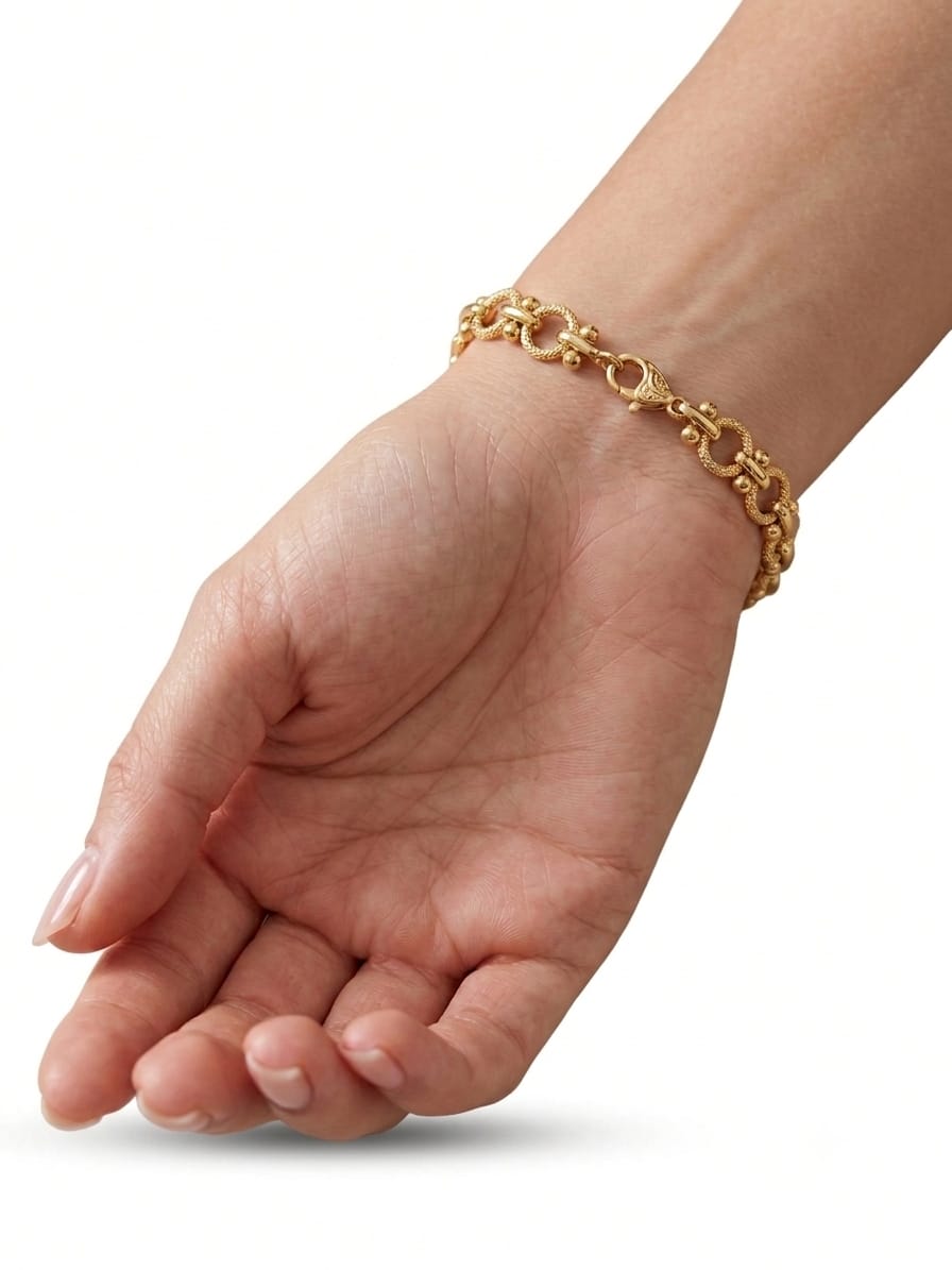 Pulsera de Eslabones Círculo - Acero Inoxidable Bañado en Oro