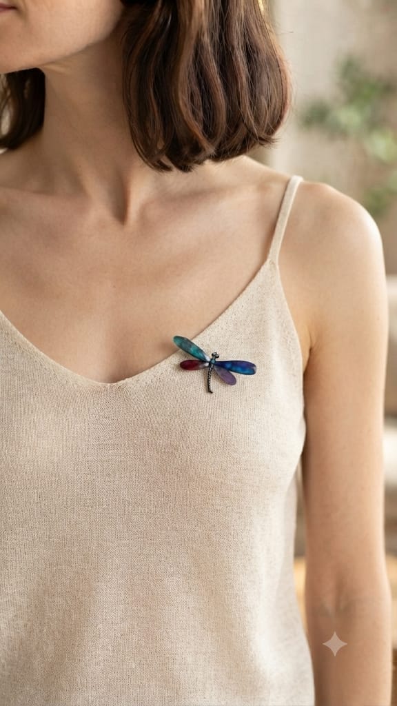 Broche Libélula de Aleación con Alas de Resina Multicolor