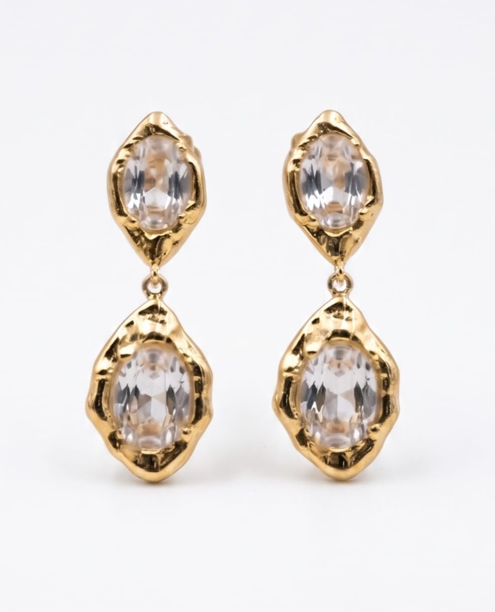 Pendientes colgantes dobles circonita dorado - par completo