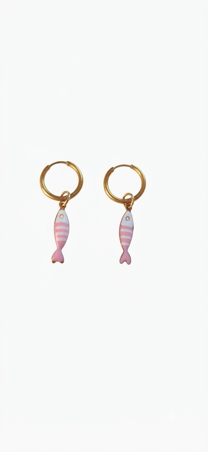 Pendientes aro pez esmaltado rosa