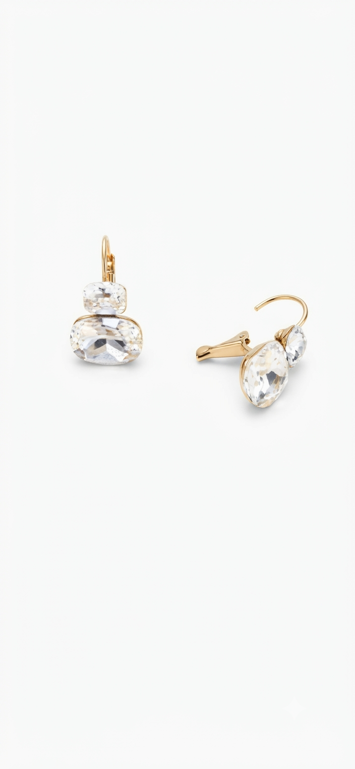 Pendientes de Cristal Facetado con Montura de Acero Dorado