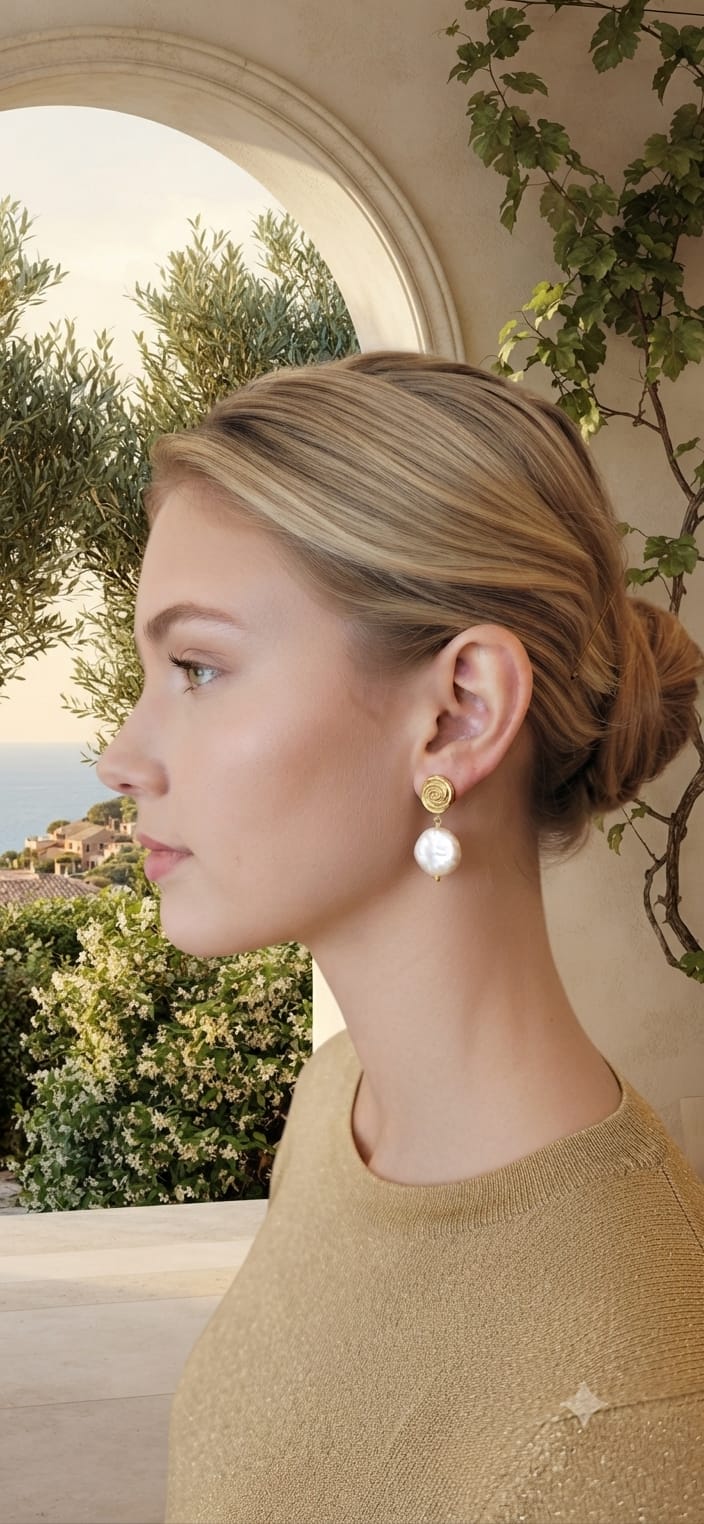 Pendientes Perla y Espiral Dorado