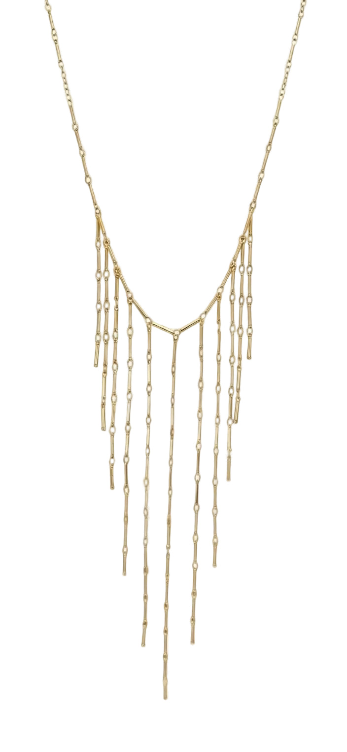 Collar flecos cascada acero dorado vista completa