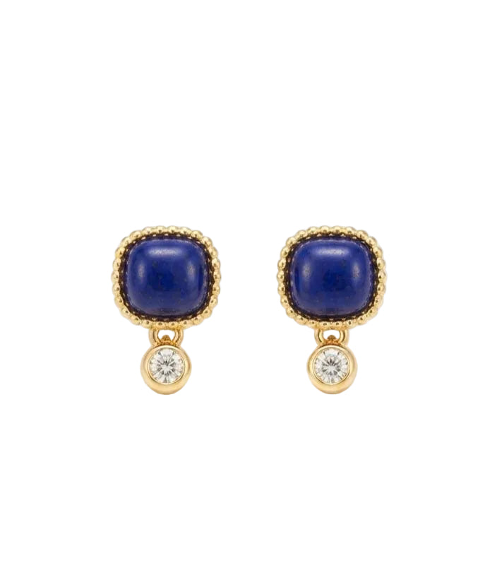 Pendientes de Lapis Lázuli Natural con Montura de Acero Dorado