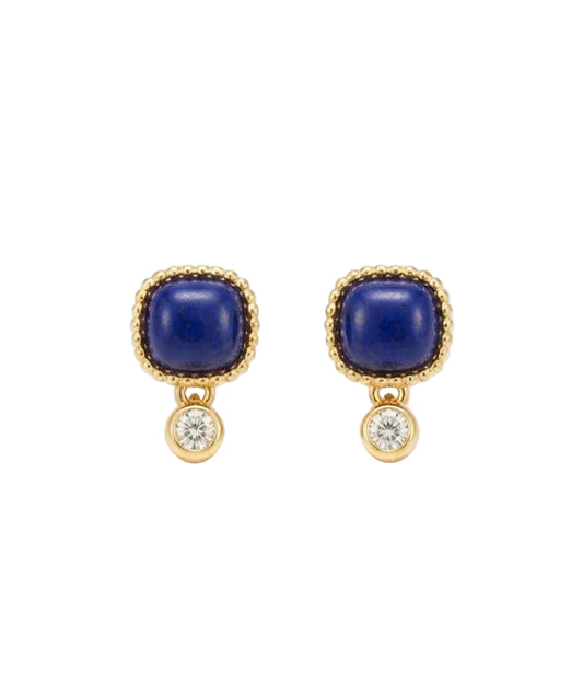 Pendientes de Lapis Lázuli Natural con Montura de Acero Dorado