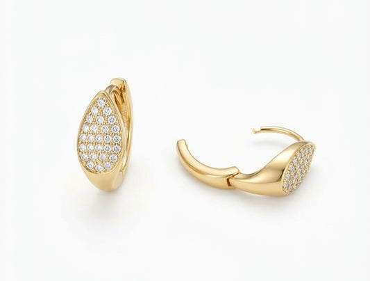 Gold Crystal Pavé Hoop Earrings Click Closure