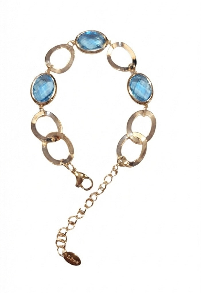 Pulsera Acero Quirúrgico con Cristal Facetado Aguamarina
