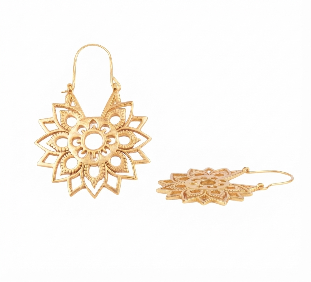 Pendientes Aro Mandala Calado Acero Dorado