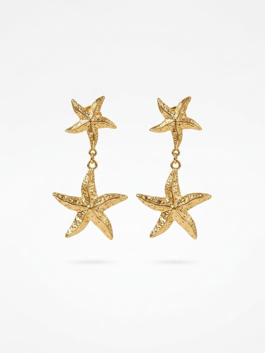 Pendientes Dobles Estrella de Mar - Acero Quirúrgico Bañado en Oro