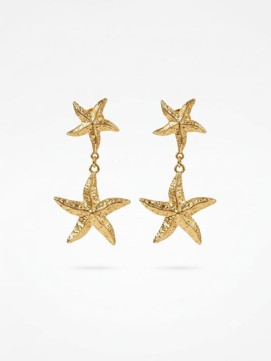Pendientes Dobles Estrella de Mar - Acero Quirúrgico Bañado en Oro