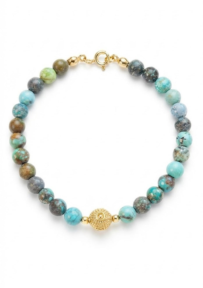 Pulsera turquesa Anhui acero dorado - vista completa