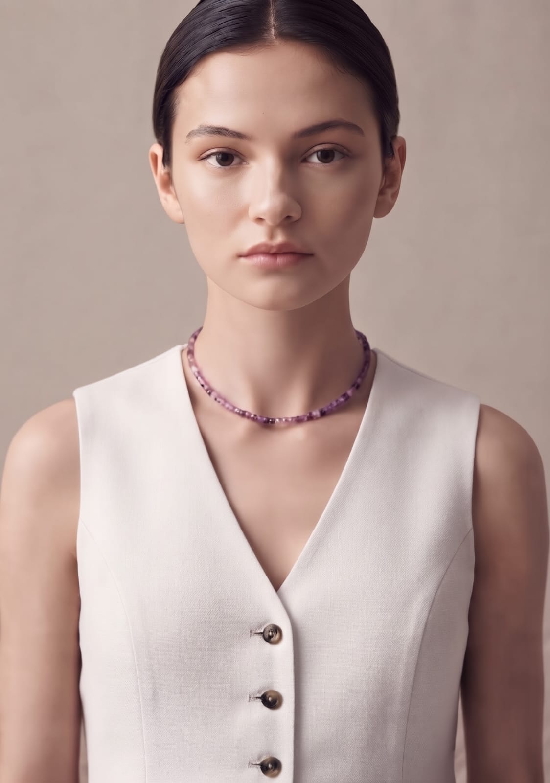 Collar corto de rubí natural llevado por una modelo