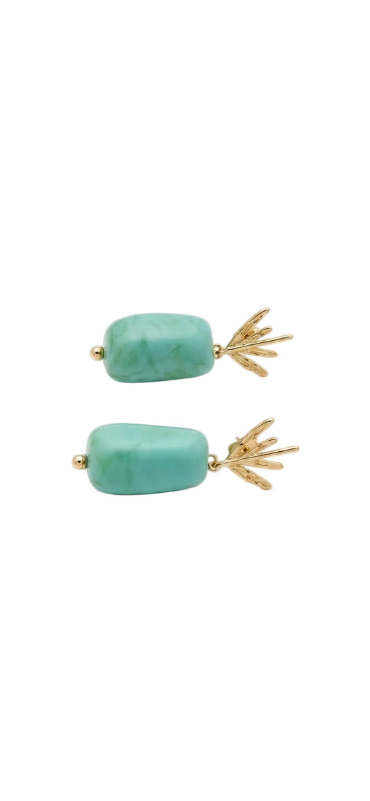 Turquoise Acrylic Earrings with Gold Branch