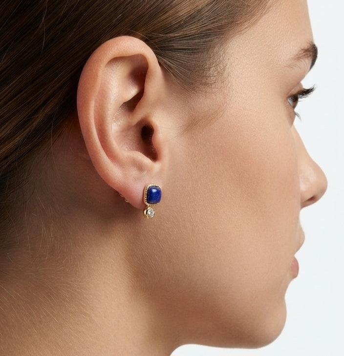 Pendientes de Lapis Lázuli Natural con Montura de Acero Dorado