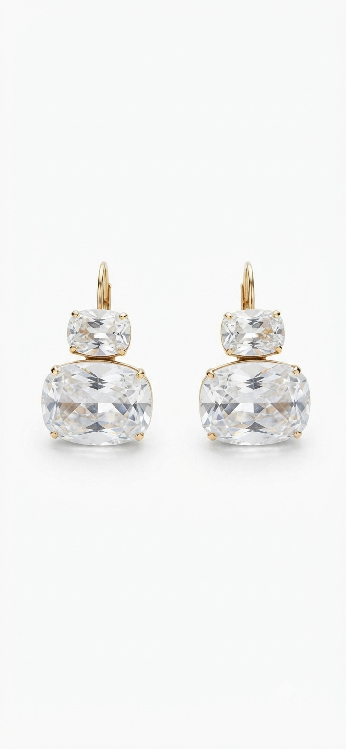 Pendientes de Cristal Facetado con Montura de Acero Dorado