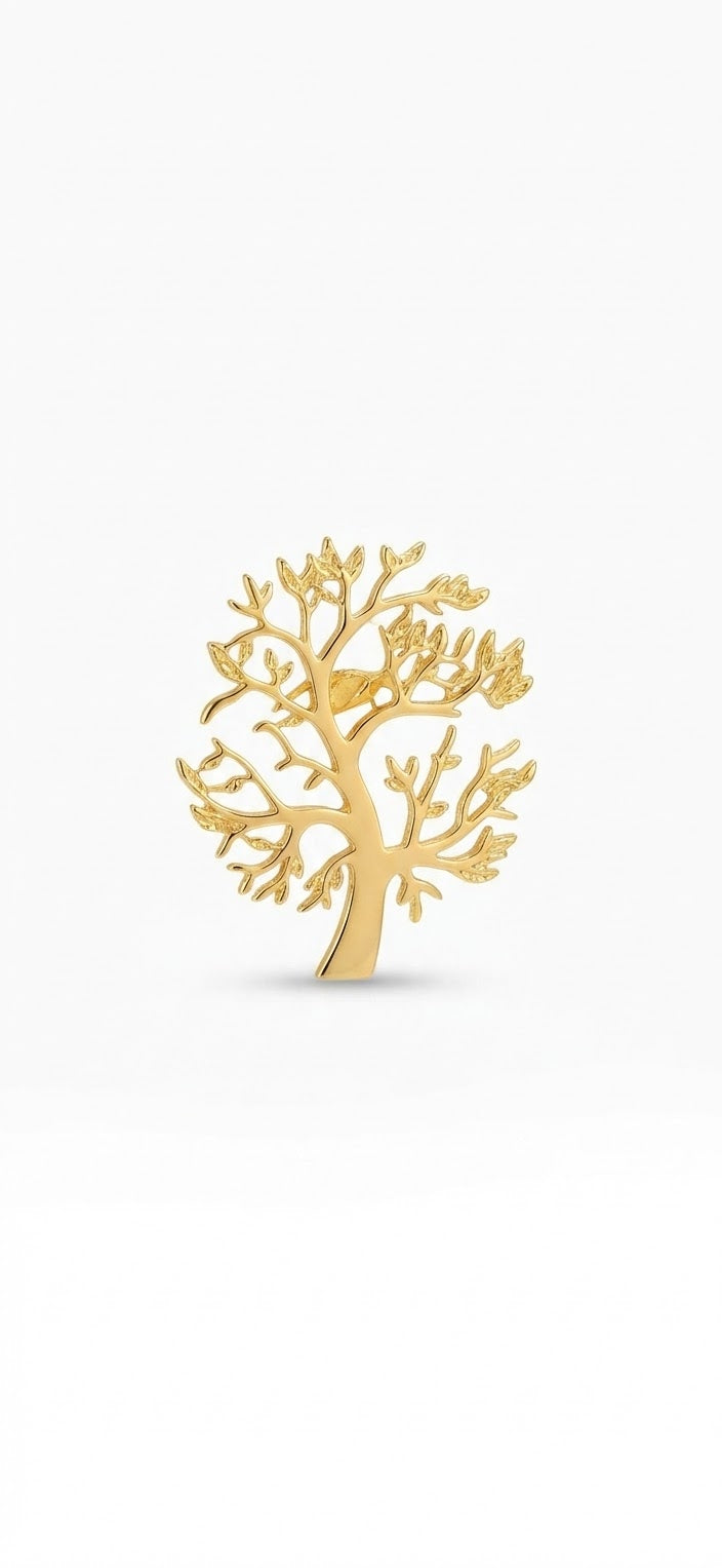 Broche árbol de la vida acero dorado vista trasera cierre