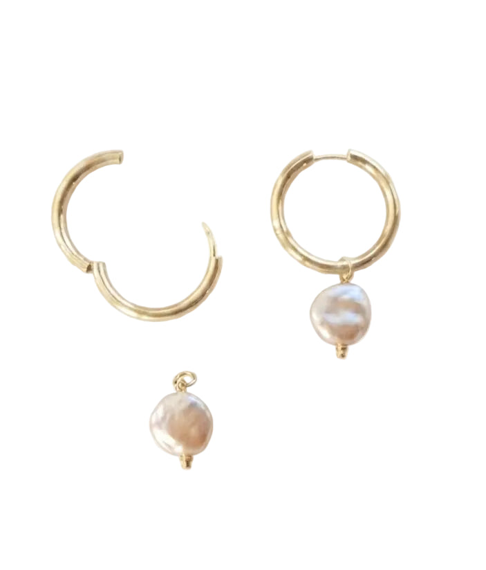 Gold Hoop Earrings with Synthetic Pearl